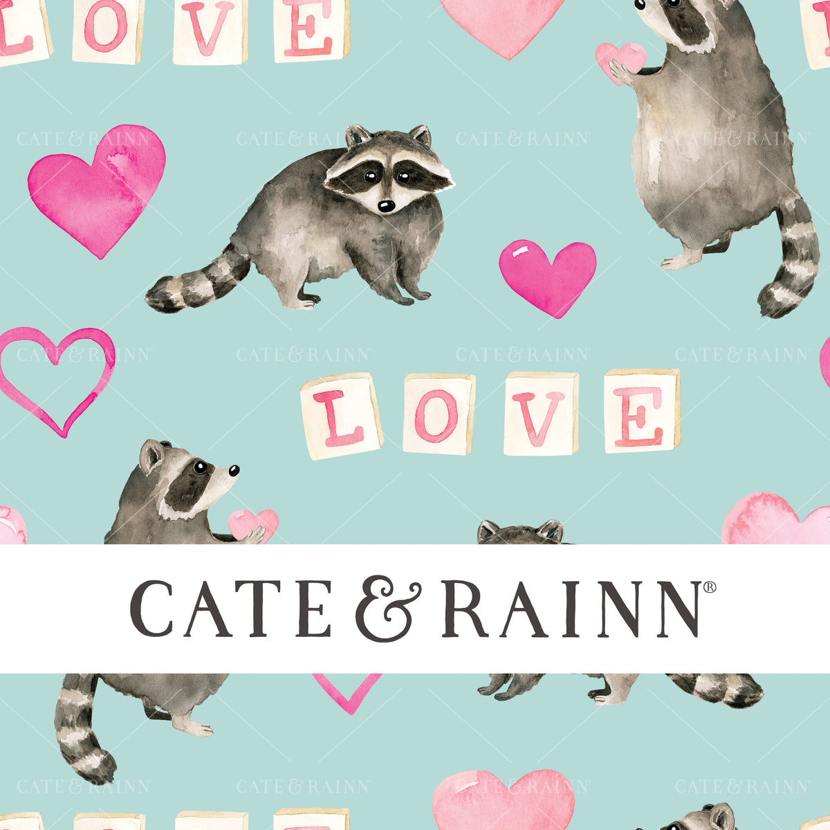 Pink and Blue Raccoon and Hearts Seamless Pattern | Valentines Collection