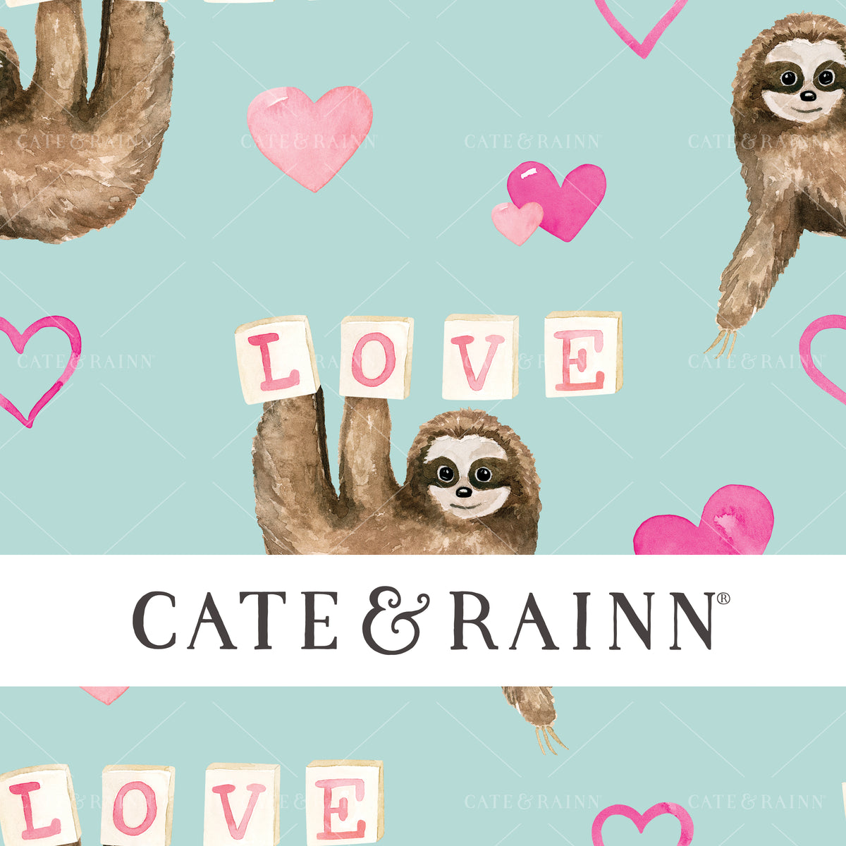 Sloth Valentine Seamless Pattern Design by Cate and Rainn