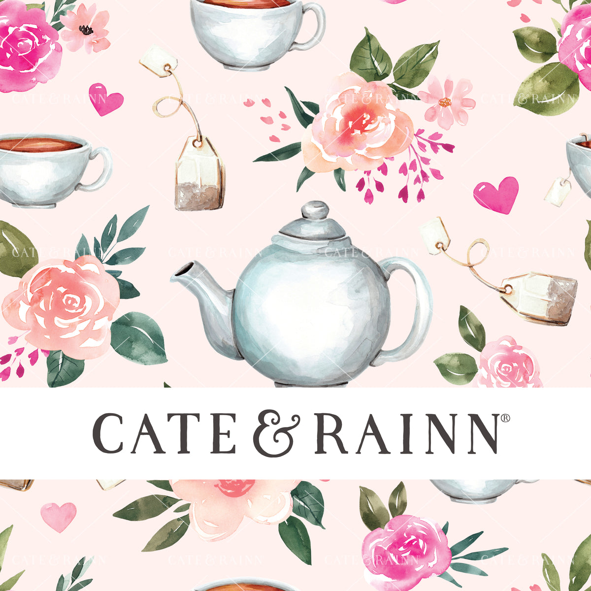 Floral Tea Set on Pink Seamless Pattern | Valentines Collection