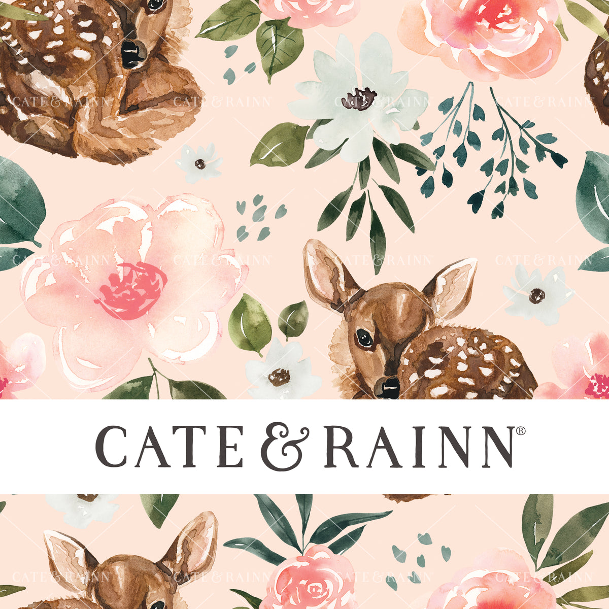 Fawn Floral on Light Pink Seamless Pattern | Vintage Spring Collection