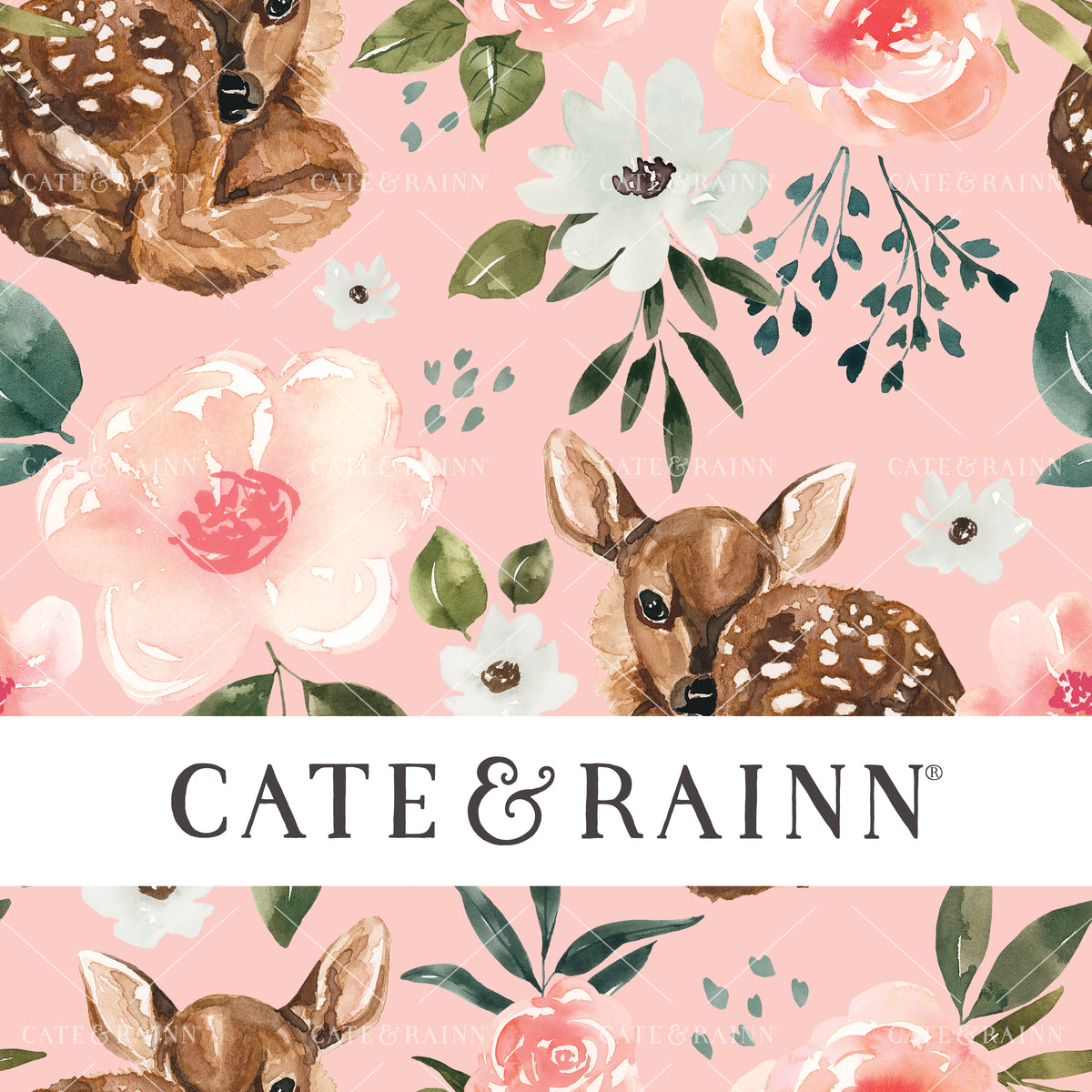 Fawn Floral on Pink Seamless Pattern | Vintage Spring Collection
