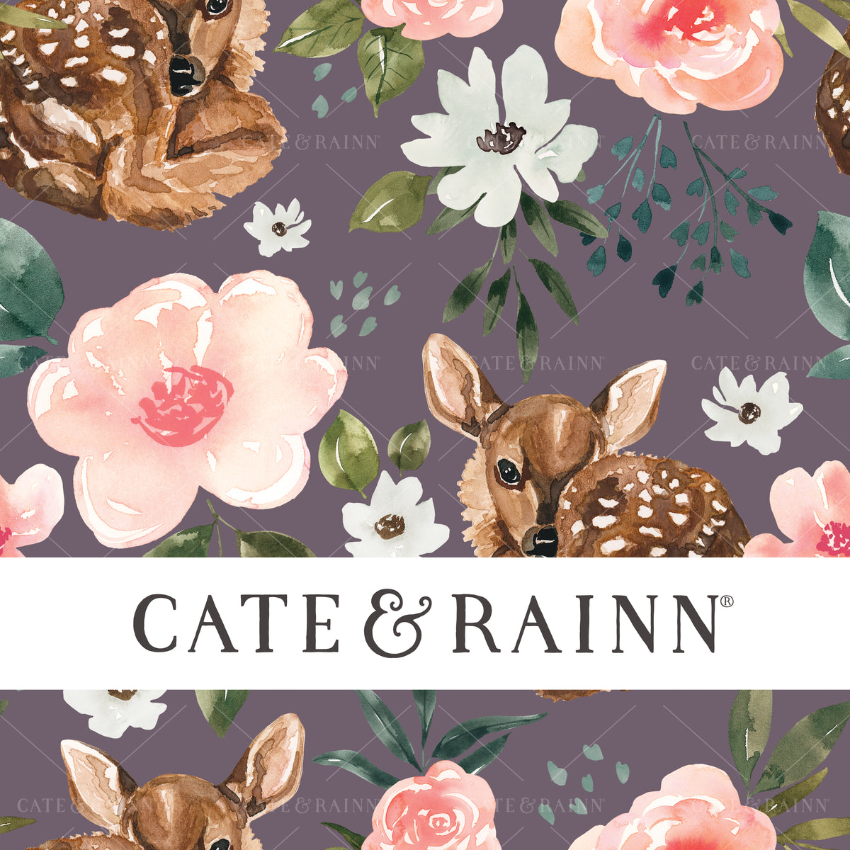 Baby Deer with Blush Pink Flowers for Spring Seamless Pattern Design