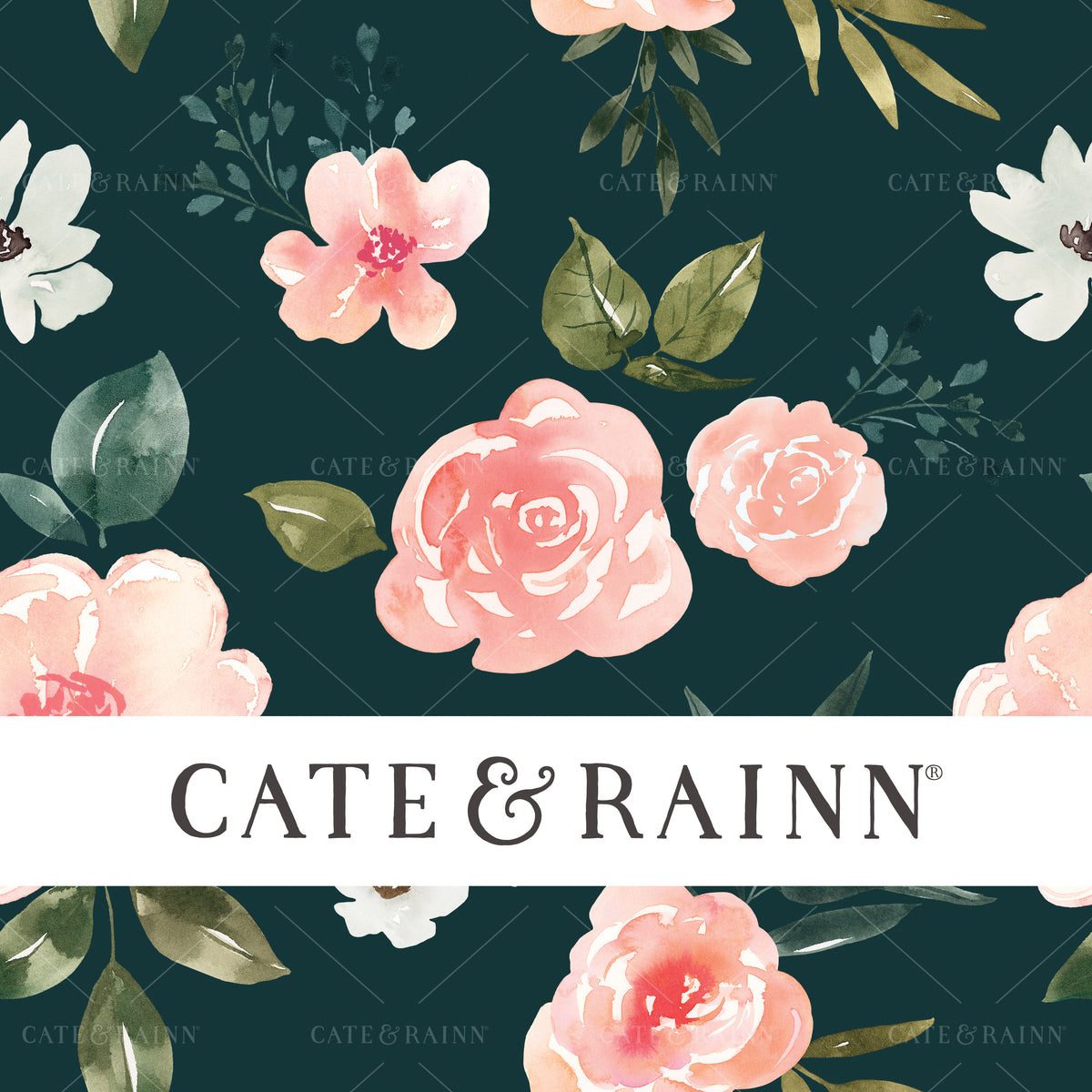 Spring Floral, Blush Pink and Emerald Green Design 