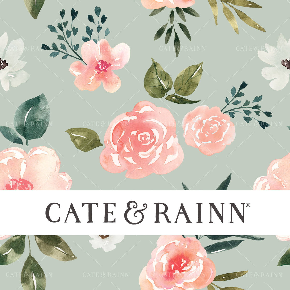 Pink Watercolor Floral on Mint Blue Seamless Pattern | Vintage Spring Collection