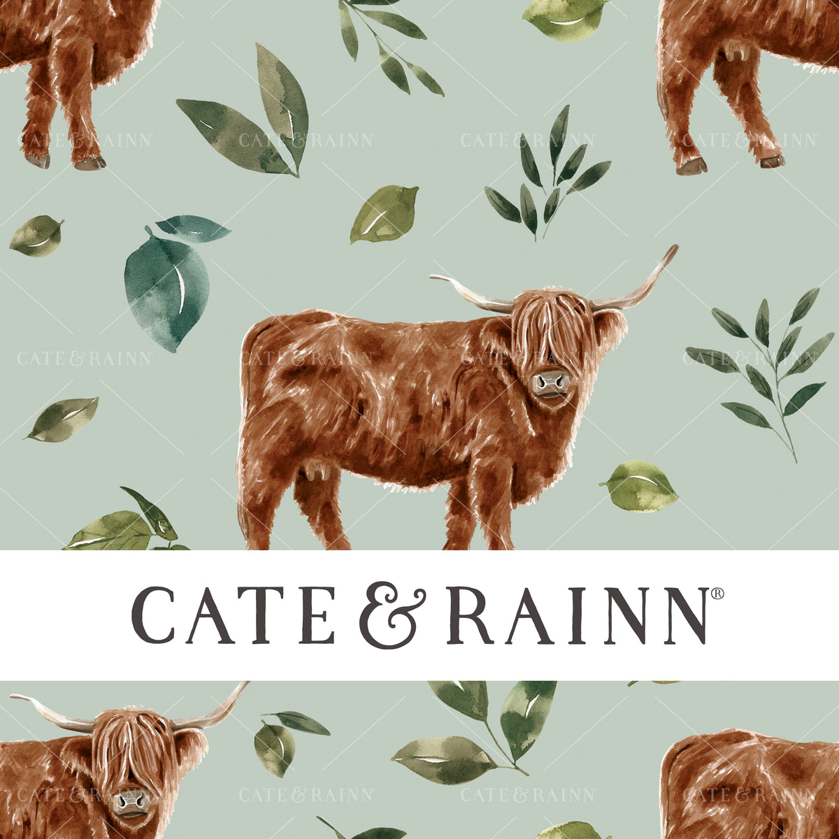 Highland Cow and Leaves Design for Spring