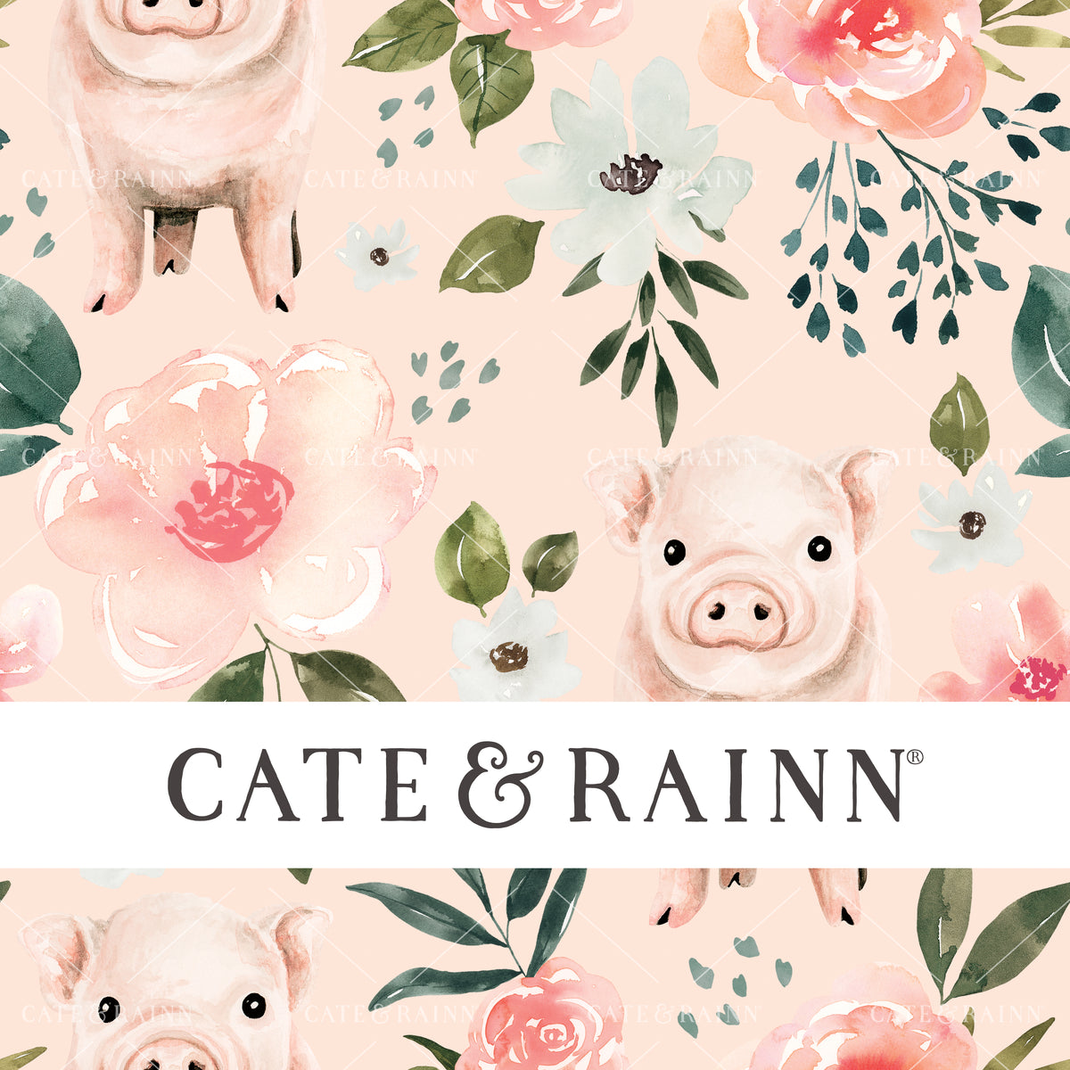 Piglet Floral on Light Pink Seamless Pattern | Vintage Spring Collection