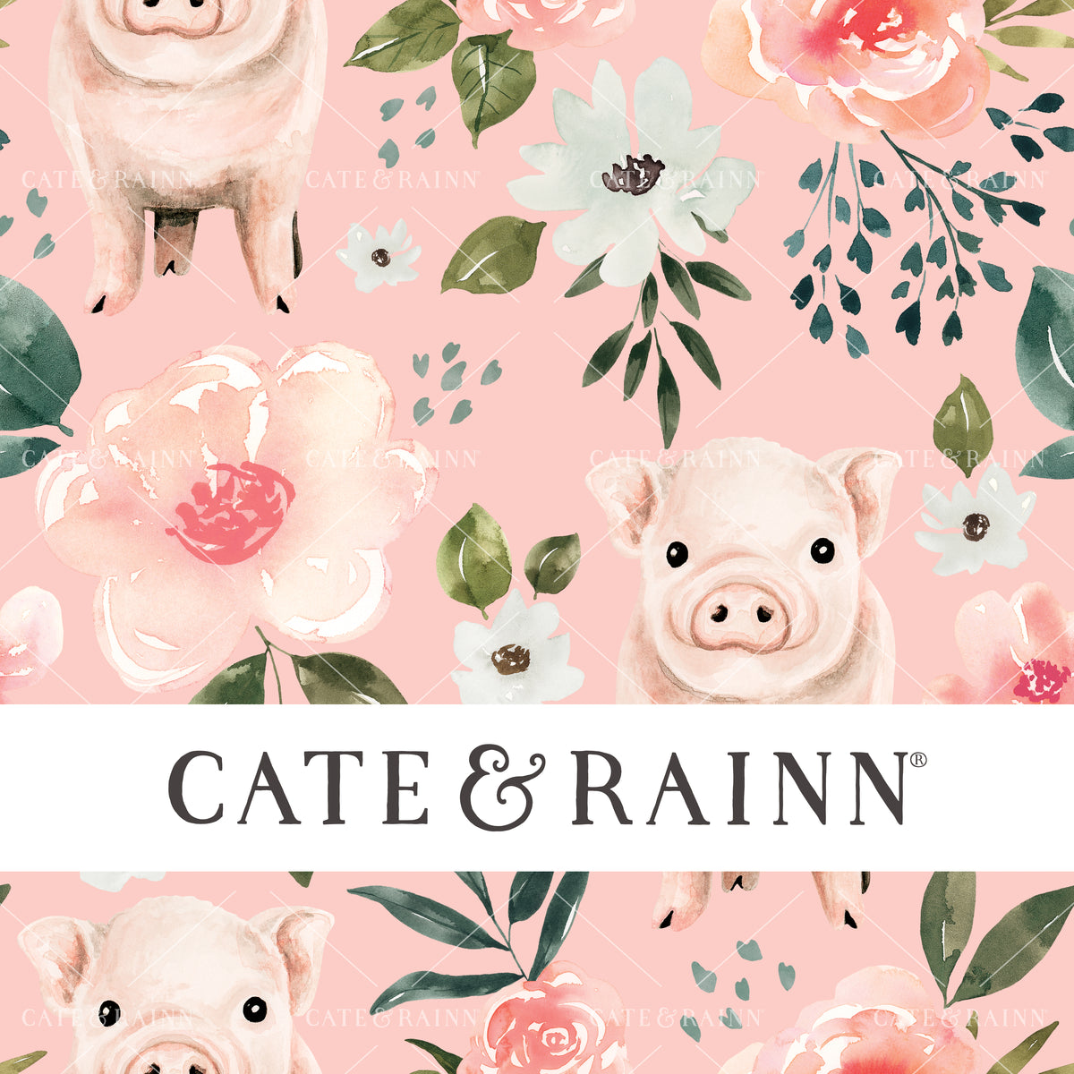 Watercolor Piglet Floral Design