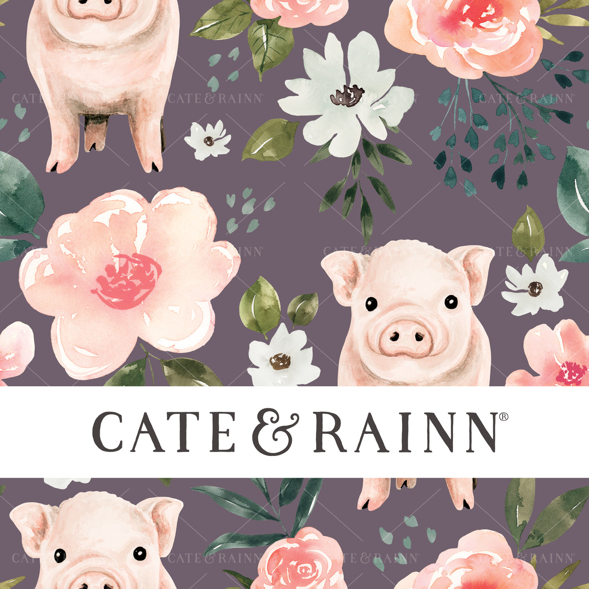 Piglet Floral on Purple Seamless Pattern | Vintage Spring Collection