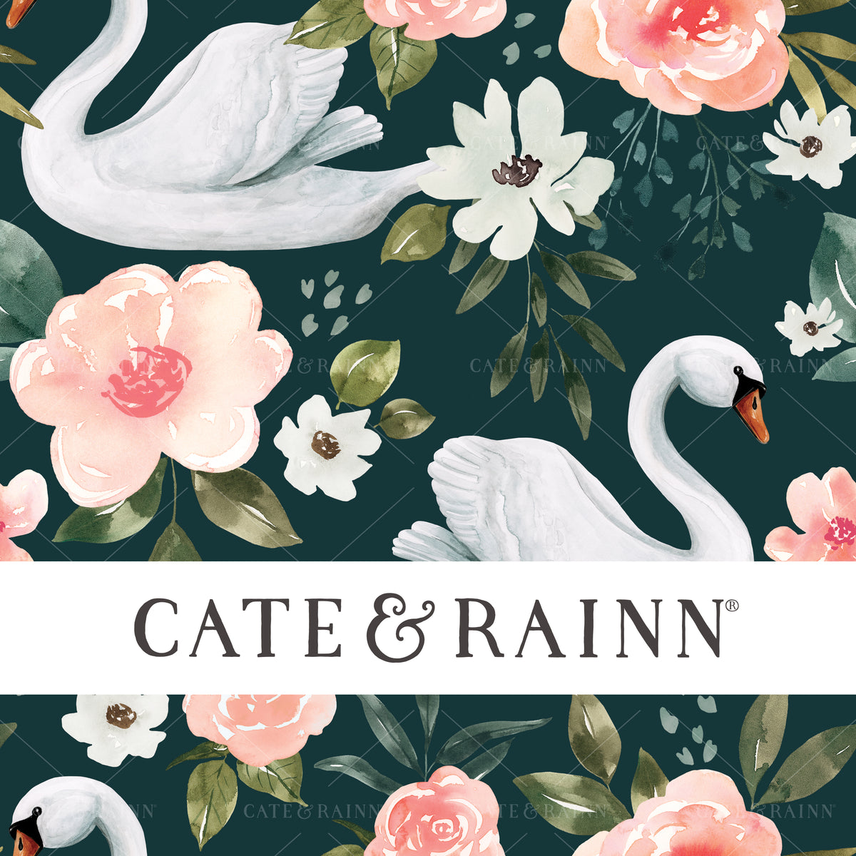 Swan Floral on Emerald Green Seamless Pattern | Vintage Spring Collection