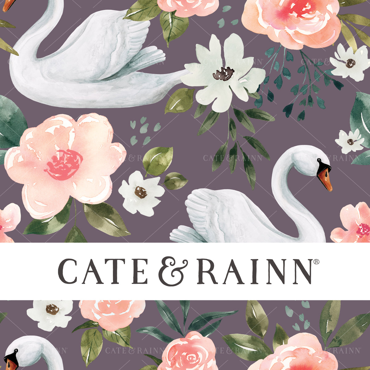 Swan Floral on Purple Seamless Pattern | Vintage Spring Collection