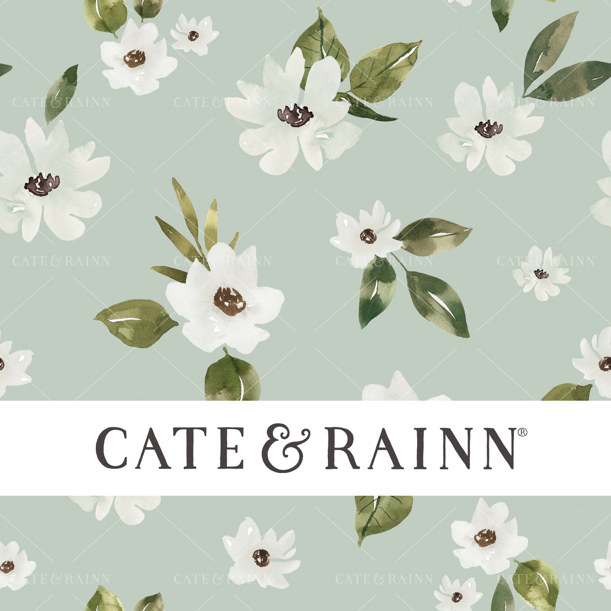 White Flowers on Mint Blue Seamless Pattern | Vintage Spring Collection
